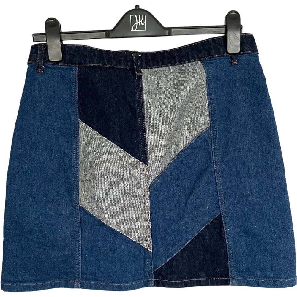 RIVER ISLAND Y2K Size 12 Mini Short Skirt Denim Patchwork Blue Mix - Picture 4 of 6